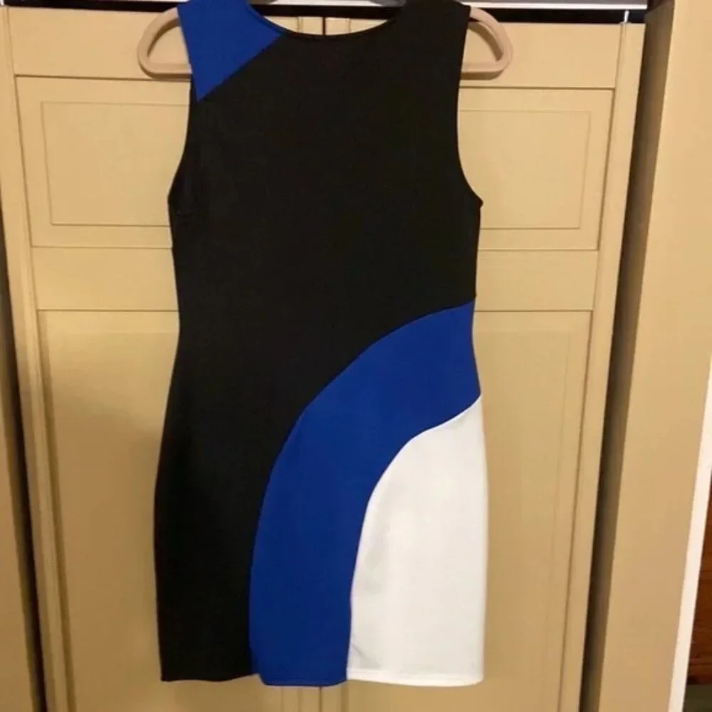 Like New Venus Color Block Bodycon Dress Blue, White & Black Cocktail Sz L - Picture 8 of 8